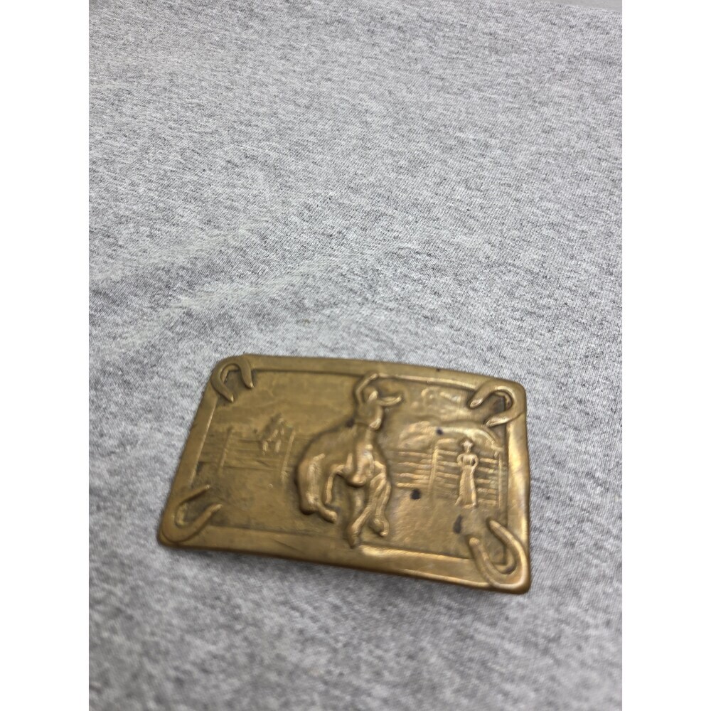 Vintage Bronc Buster Stallion Rodeo Solid Brass Belt Buckle View 4